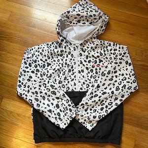 Champion Heritage Pull Over Half Zip Wind Breaker Black & White Leopard Print